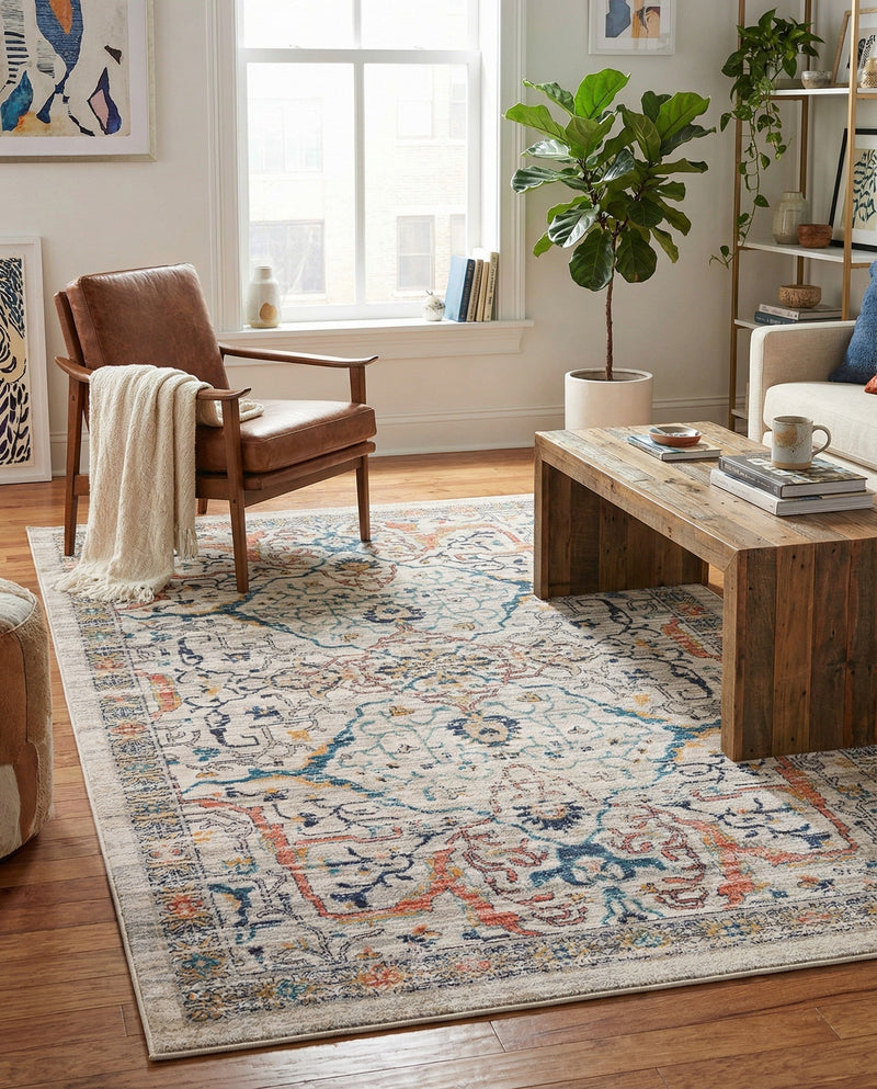 Seville Stripes Collection Area Rug -  Malaga (Ivory) Rectangle Ivory  lifestyle 24