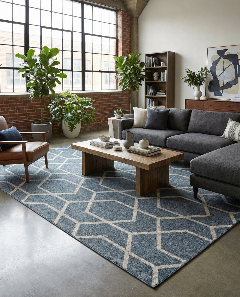 Geo Garden Lattice Collection Area Rug - Savannah Rectangle Harbor Blue  lifestyle 15
