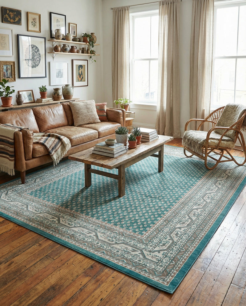 Soho Elegance Collection Area Rug -  Mercer (Turquoise) Rectangle Turquoise  lifestyle 11