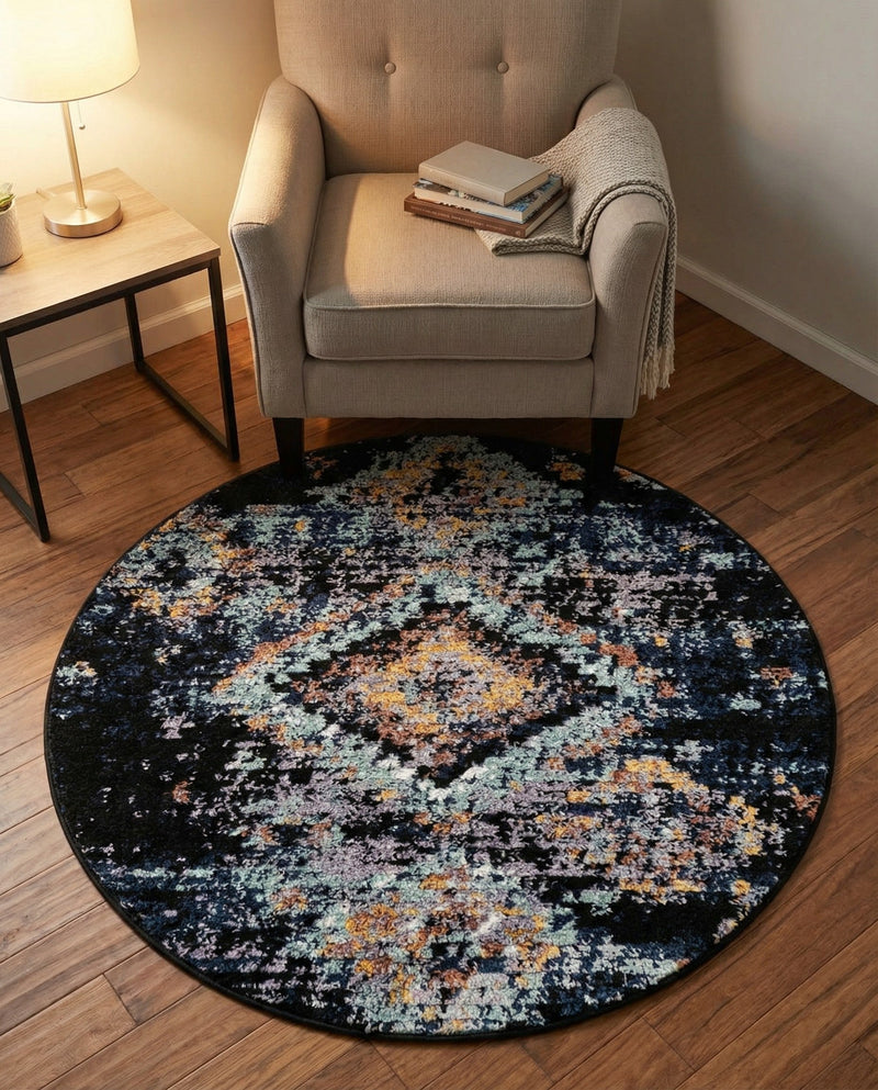 Tangier Treasures Collection Area Rug -  Fez Round Navy Blue  lifestyle 53