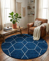 Trellis Mosaic Collection Area Rug - Arborville (Navy Blue) Round Navy Blue  lifestyle 33