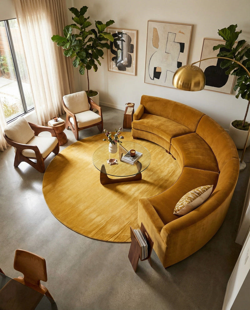 Soho Elegance Collection Area Rug - Chelsea (Gold) Round Gold  lifestyle 46