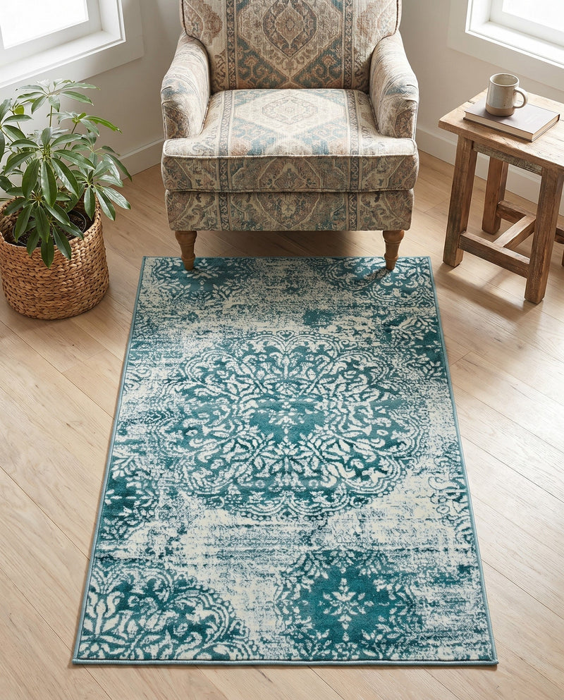 Riviera Elegance Collection Area Rug -  Monaco (Turquoise) Rectangle Turquoise  lifestyle 12