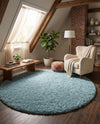 Plush Oasis Collection Area Rug - Serenity (Light Slate Blue) Round Light Slate Blue  lifestyle 75