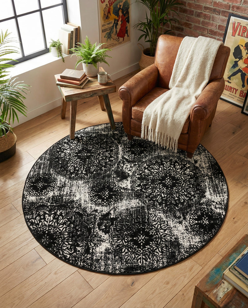 Riviera Elegance Collection Area Rug -  Monaco (Black) Round Black  lifestyle 63