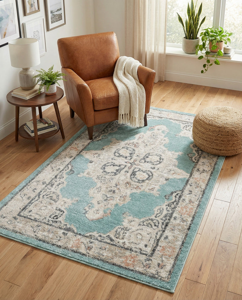 Beverly Grove Collection Area Rug -  Fairfax (Aqua) Rectangle Aqua  lifestyle 24