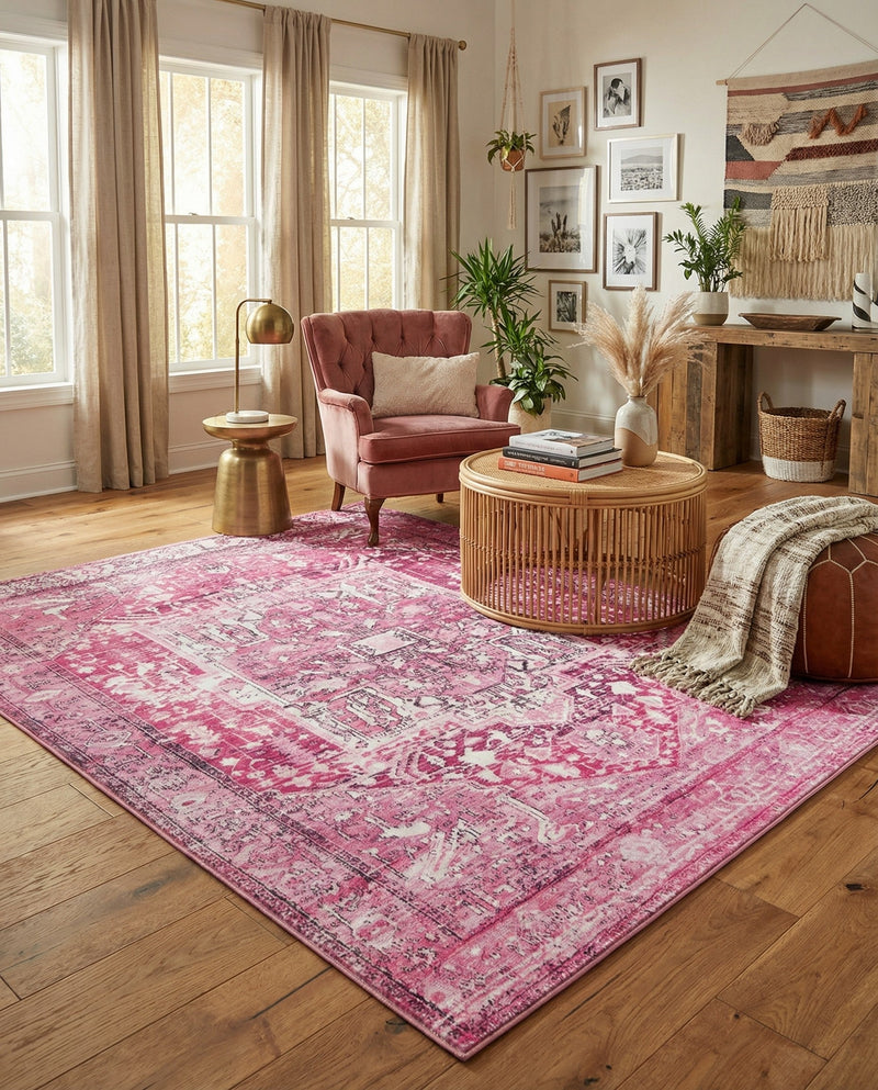 Casablanca Tapestry Collection Area Rug - Fes Rectangle Plumrose Pink  lifestyle 34