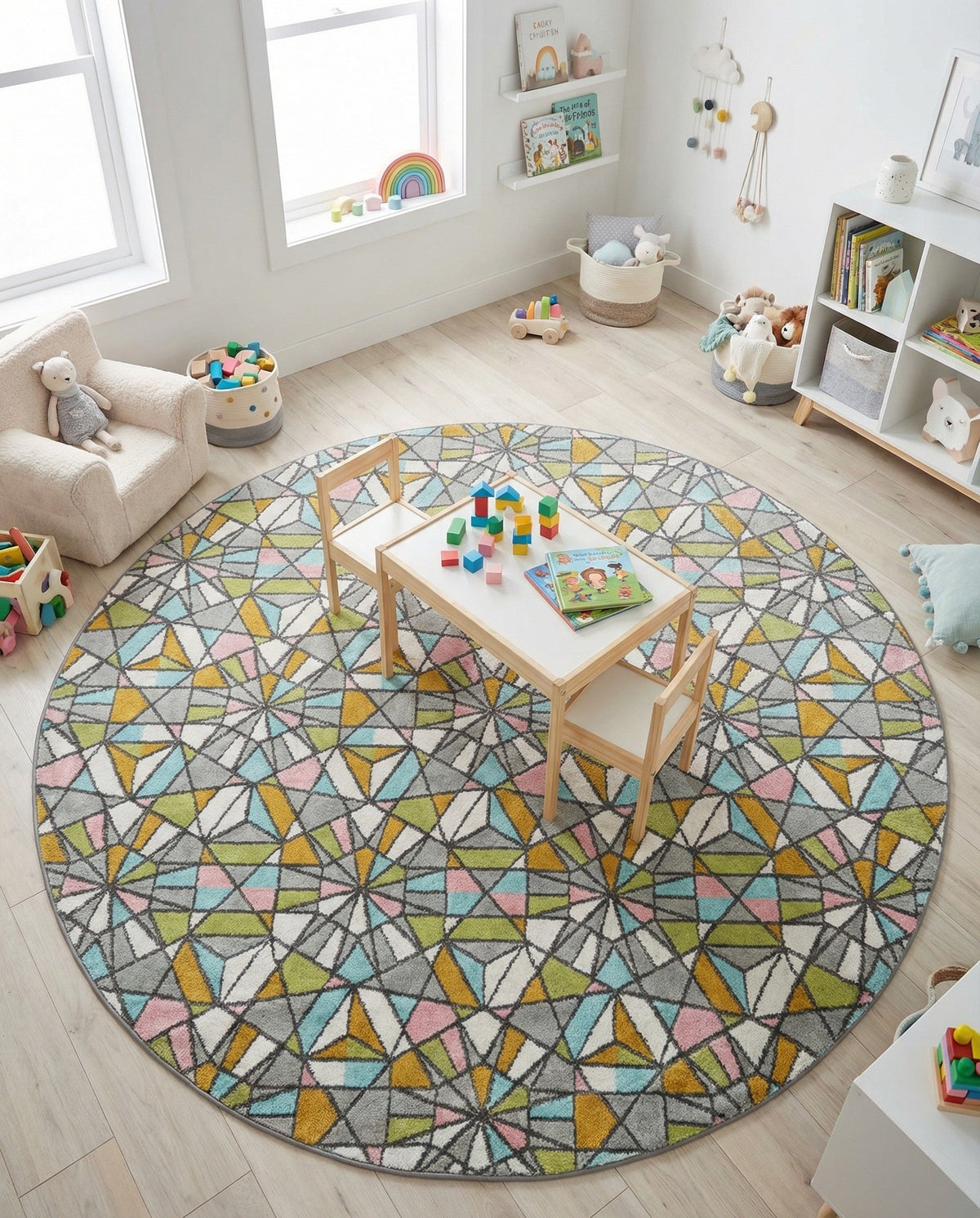 Wonder Tykes Collection Area Rug -  Chromatic Round Multi  lifestyle 51