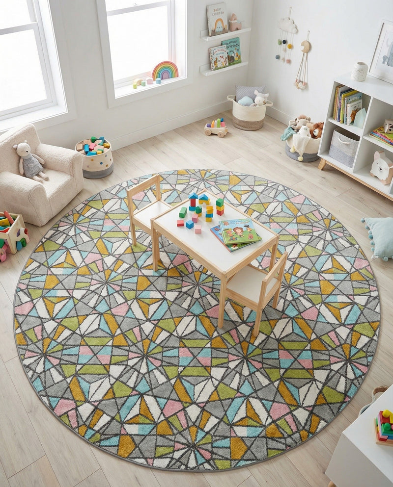 Wonder Tykes Collection Area Rug -  Chromatic Round Multi  lifestyle 51
