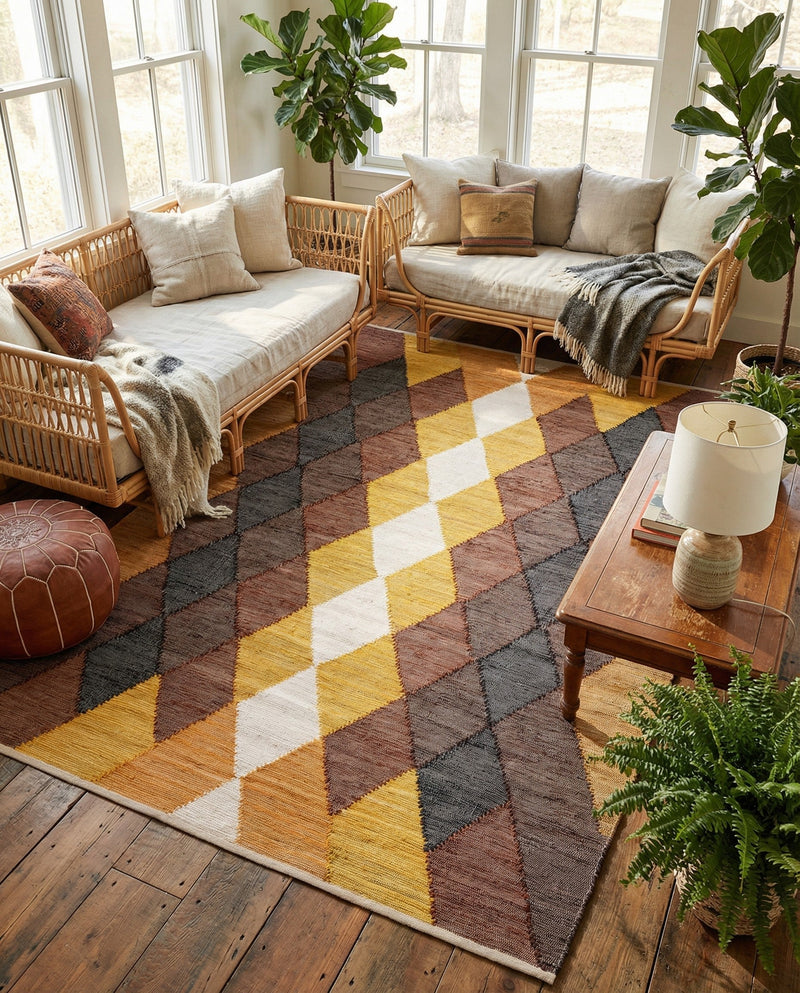 Thar Cotton Collection Area Rug -  Munnar Rectangle Brown Yellow Black  lifestyle 18