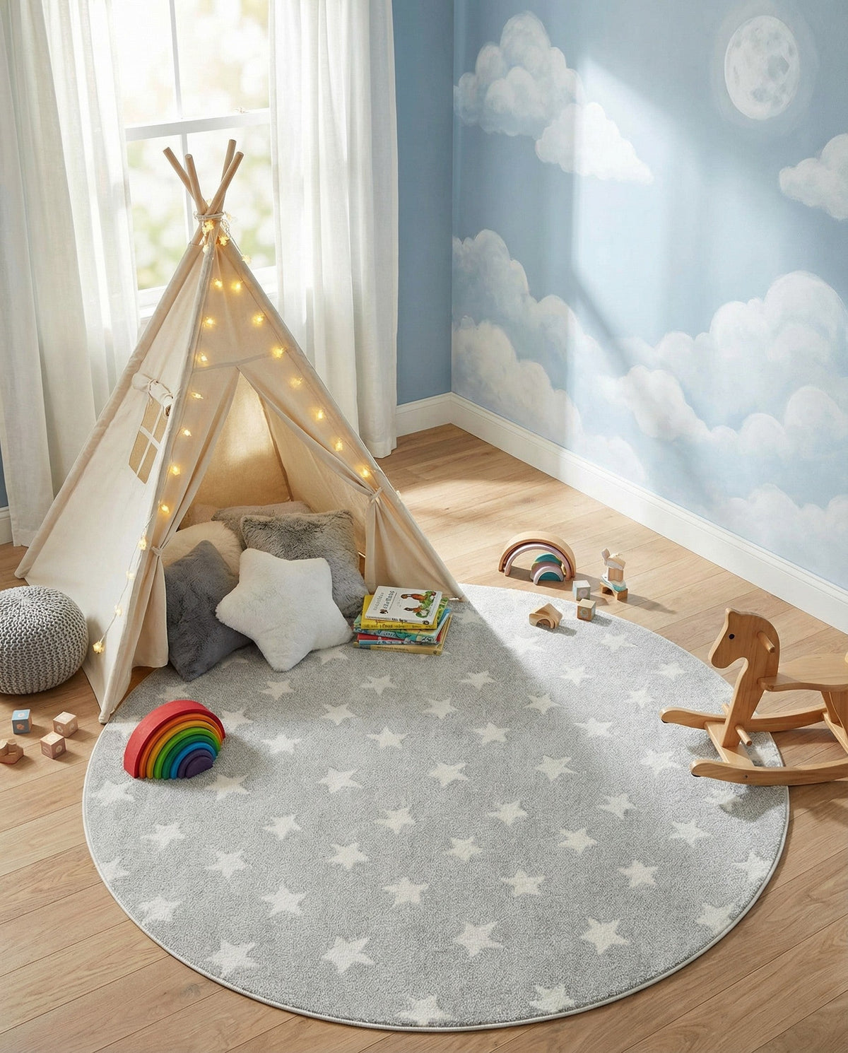 Wonder Tykes Collection Area Rug -  Mosaic Round Cloud Gray  lifestyle 149