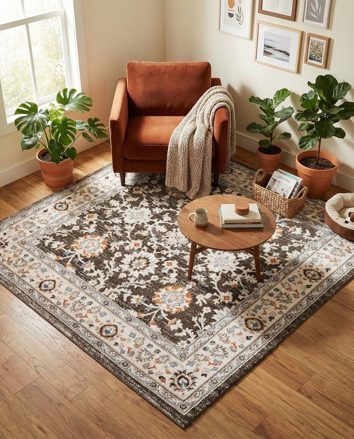 Savannah Elegance Collection Area Rug - Augusta (Fume Gray) Square Fume Gray  lifestyle 91