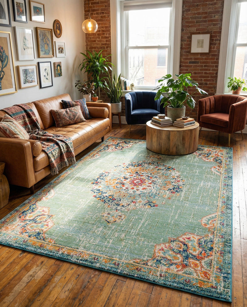 Brighton Terrace Collection Area Rug - Hove (Green) Rectangle Green  lifestyle 25