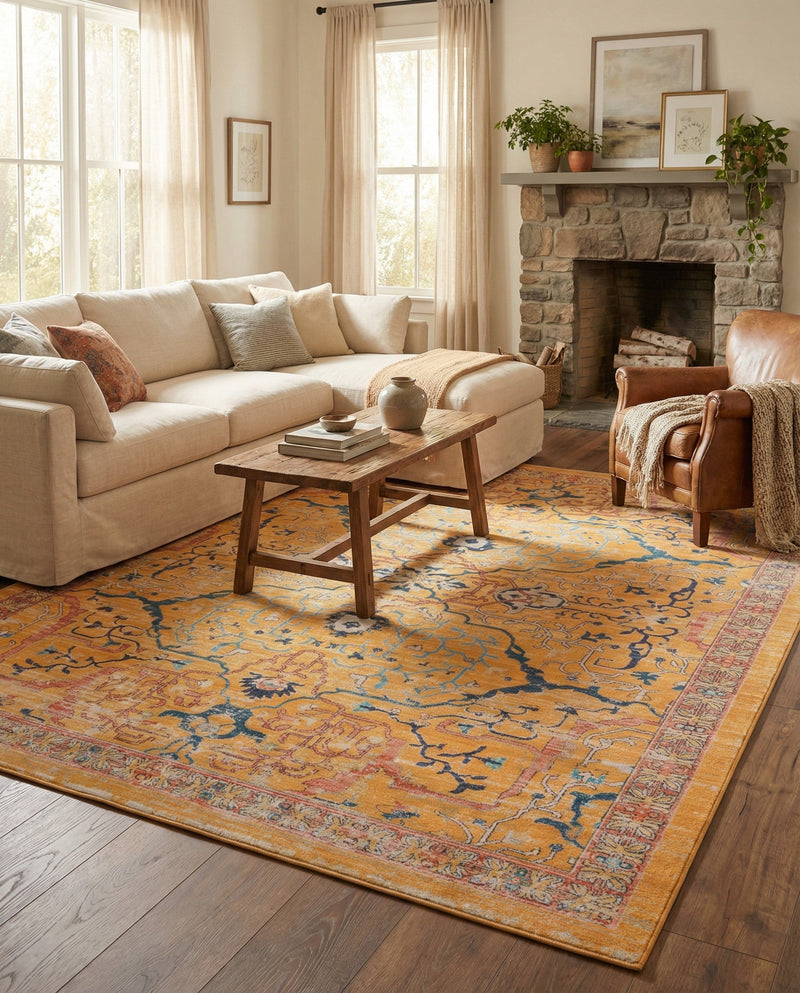 Seville Stripes Collection Area Rug -  Malaga (Yellow) Rectangle Yellow  lifestyle 28