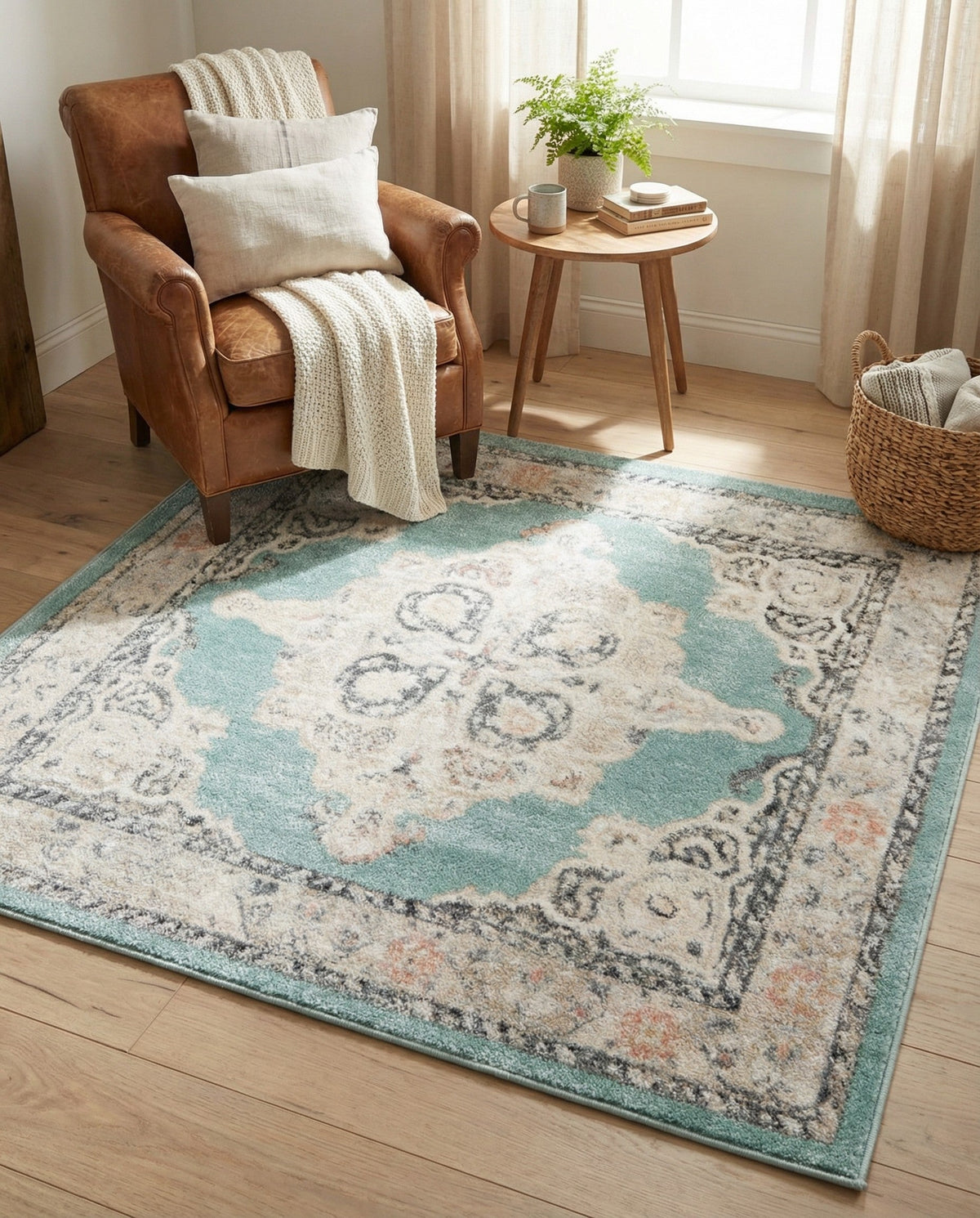 Beverly Grove Collection Area Rug -  Fairfax (Aqua) Square Aqua  lifestyle 81