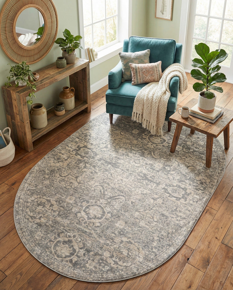 Seville Stripes Collection Area Rug -  Cordoba (Gray) Oval Gray  lifestyle 28