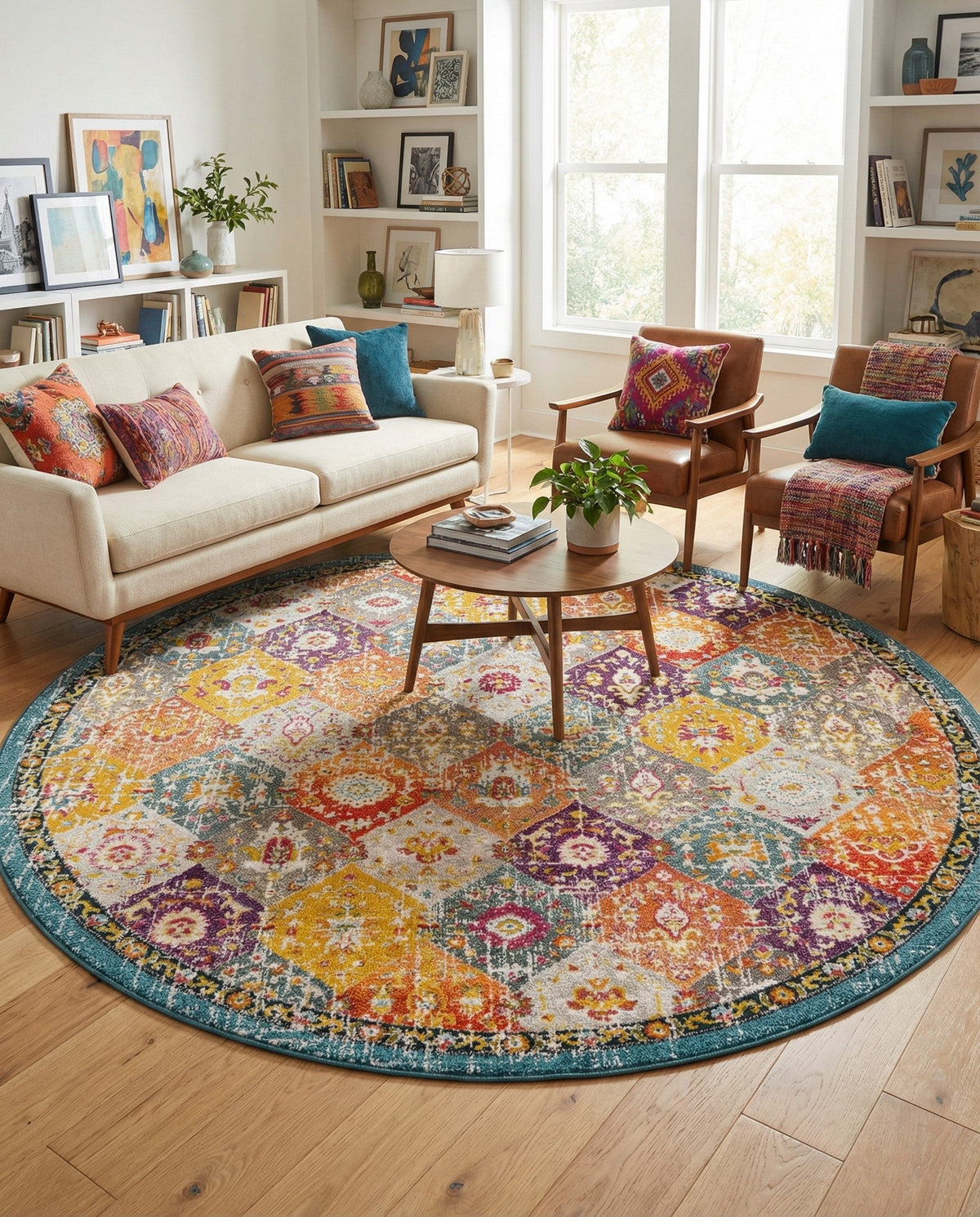 Brighton Terrace Collection Area Rug -  Rottingdean (Multi) Round Multi  lifestyle 112