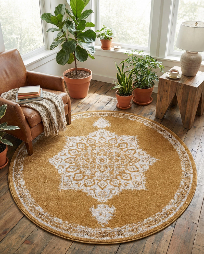 Eden Oasis Collection Area Rug -  Tranquility (Yellow) Round Yellow  lifestyle 55
