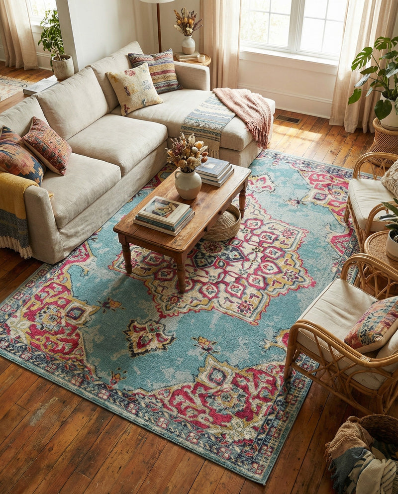 Chateau Elegance Collection Area Rug -  Riviera Rectangle Light Blue  lifestyle 24