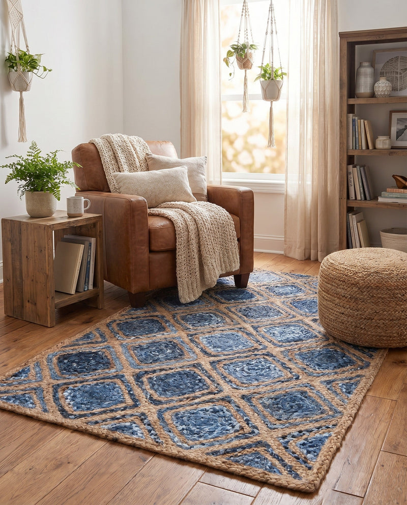 Woven Seaside Jute Collection Area Rug - Marina Rectangle Blue  lifestyle 33