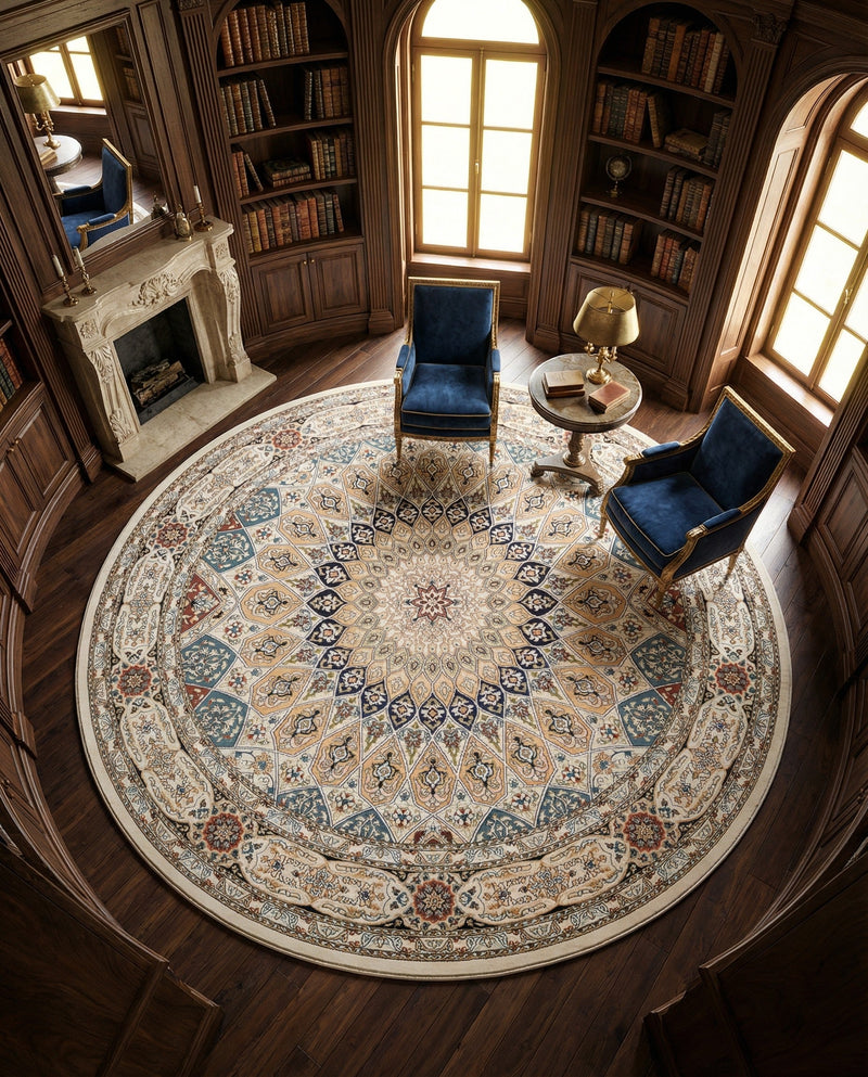 Persian Elegance Collection Area Rug -  Hamedan (Ivory) Round Ivory  lifestyle 33
