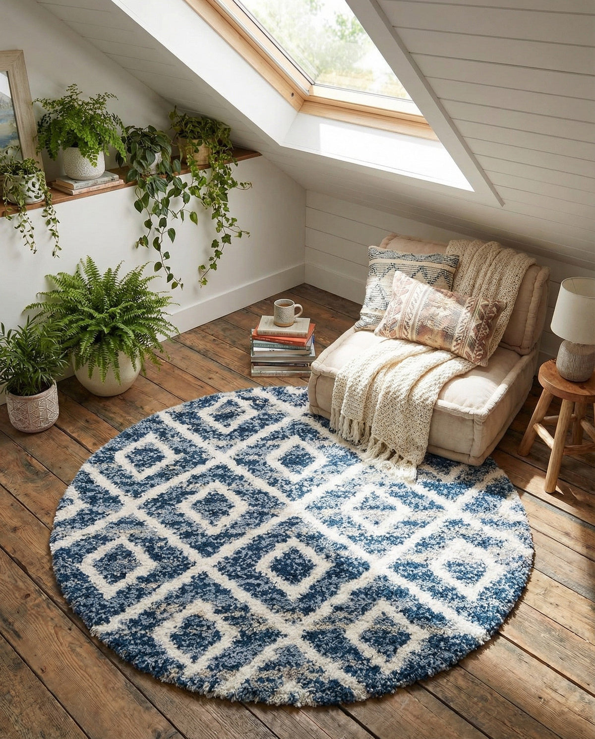 Cozy Cove Shag Collection Area Rug -  Dunes Round Blue  lifestyle 164