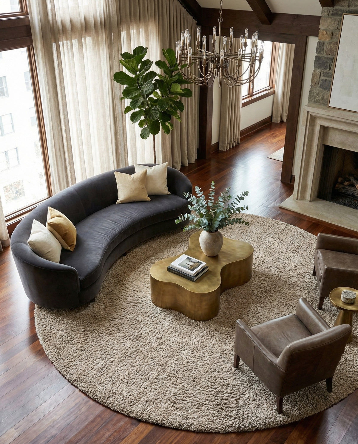 Wellington Luxe Shag Collection Area Rug - Kapiti Round Taupe  lifestyle 169