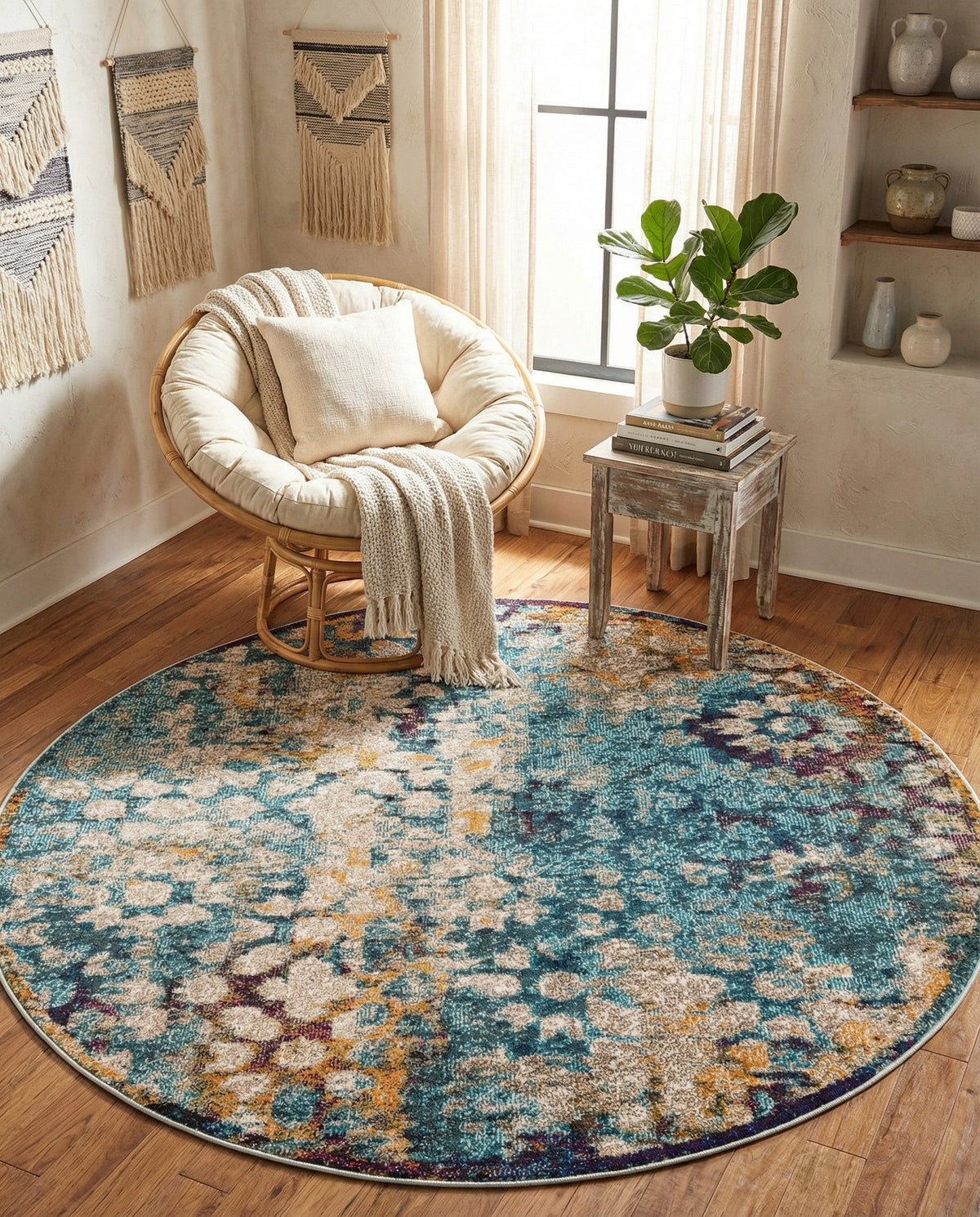 Venetian Tapestry Collection Area Rug - Murano Round Blue  lifestyle 87