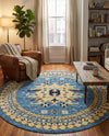 Tabriz Tapestries Collection Area Rug - Azerbaijan (Light Blue) Round Light Blue  lifestyle 58