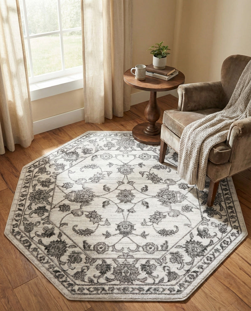 Charleston Elegance Collection Area Rug -  Seaport (white Gray) Octagon white Gray  lifestyle 65