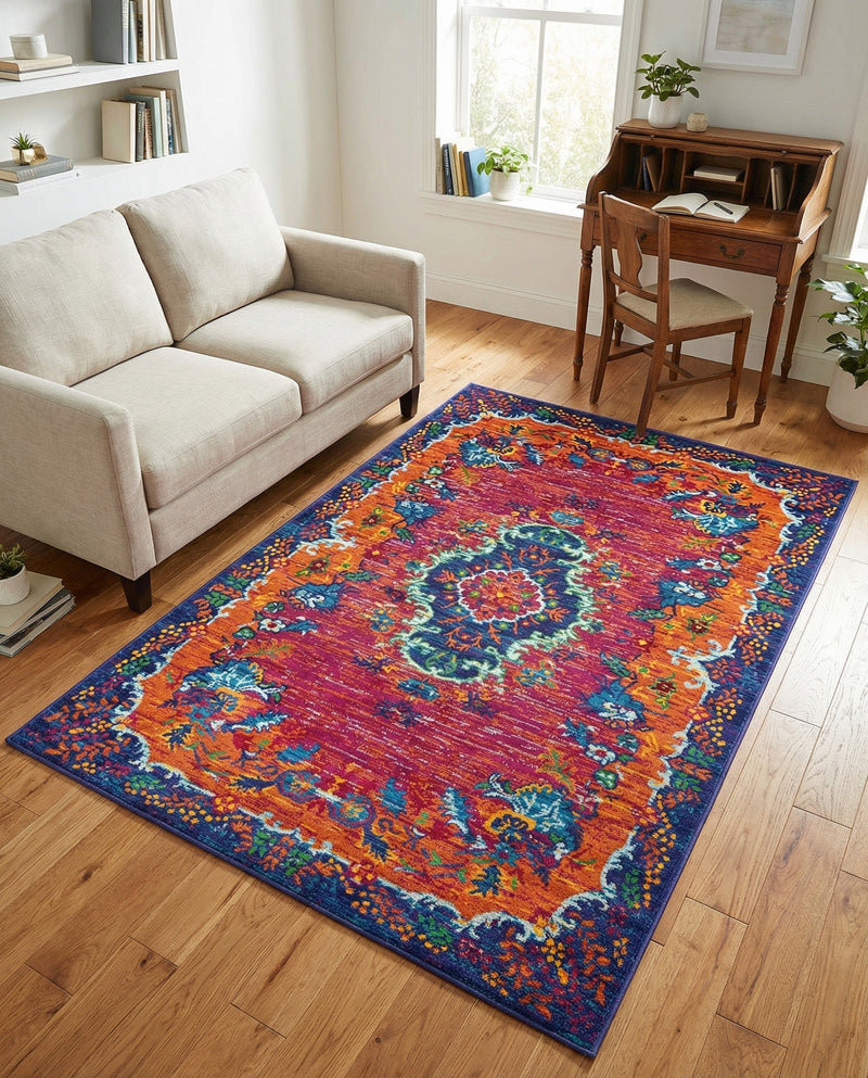 Caribbean Cove Collection Area Rug -  Nevis Rectangle Fuchsia  lifestyle 9