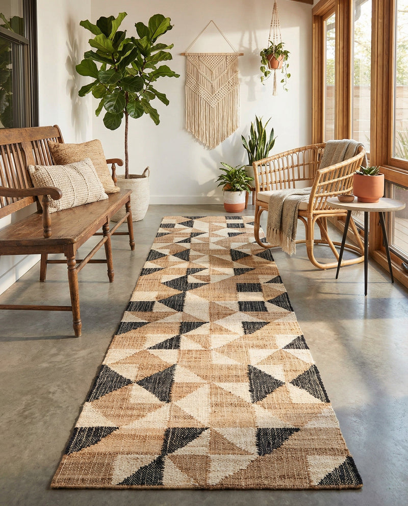 Benares Handwoven Jute Collection Area Rug -  Sarnath Runner Beige and Black  lifestyle 35