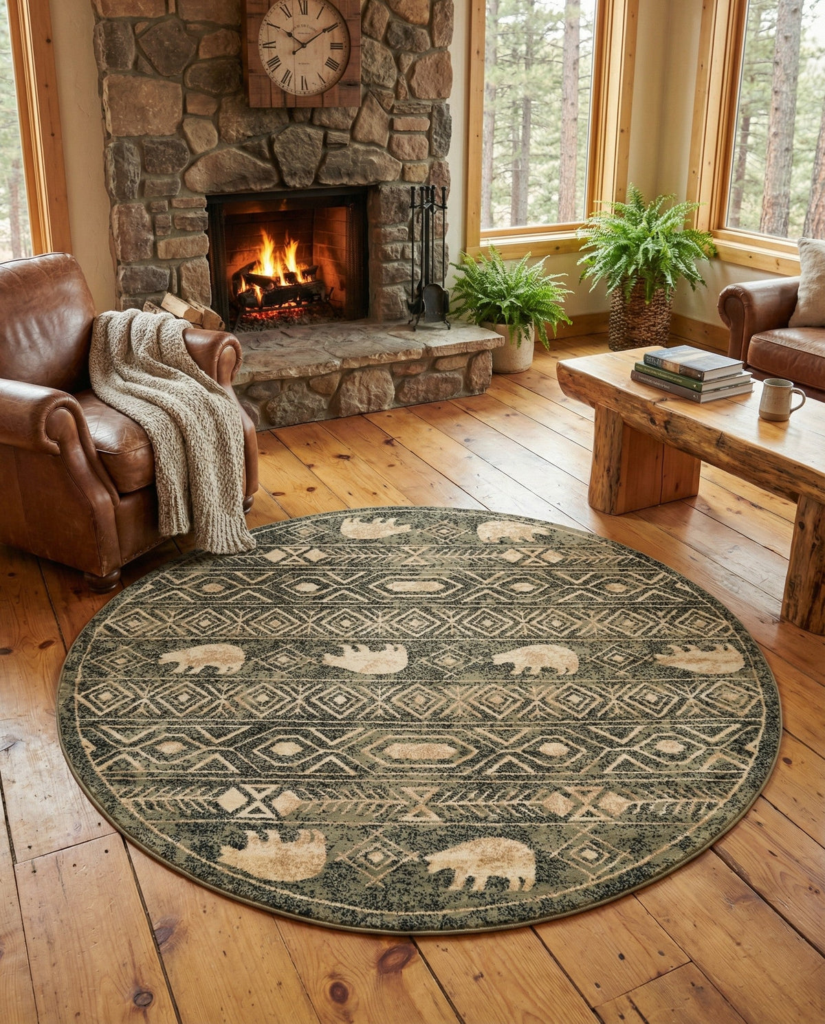 Frontier Trails Collection Area Rug -  Sedona Round Green  lifestyle 124