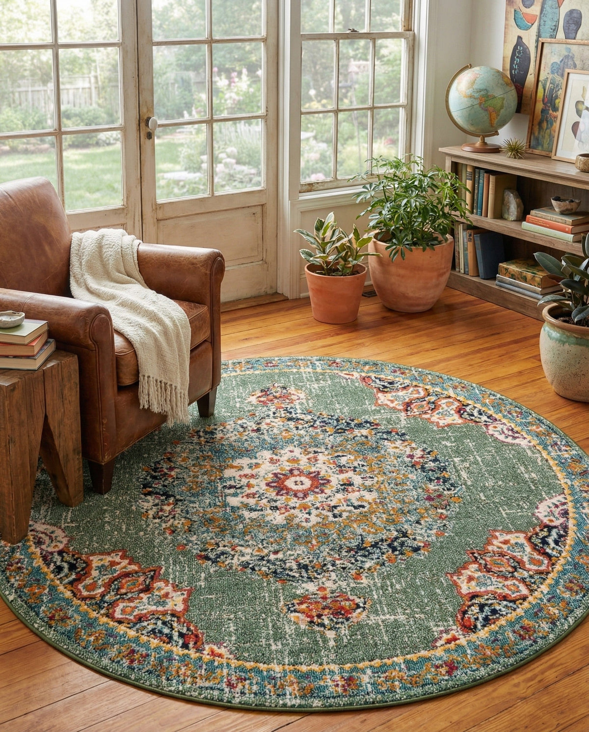 Brighton Terrace Collection Area Rug - Hove (Green) Round Green  lifestyle 87