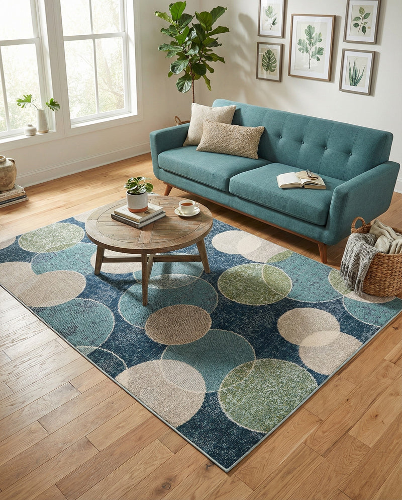 Chromatic Oasis Collection Area Rug -  Zephyr Rectangle Navy Blue  lifestyle 29