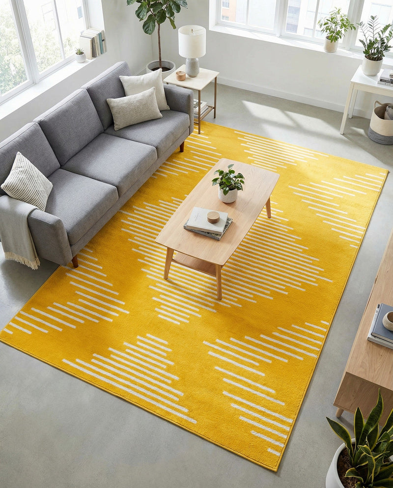 Seychelles Stripes Collection Area Rug - Mahe (Yellow) Rectangle Yellow  lifestyle 13