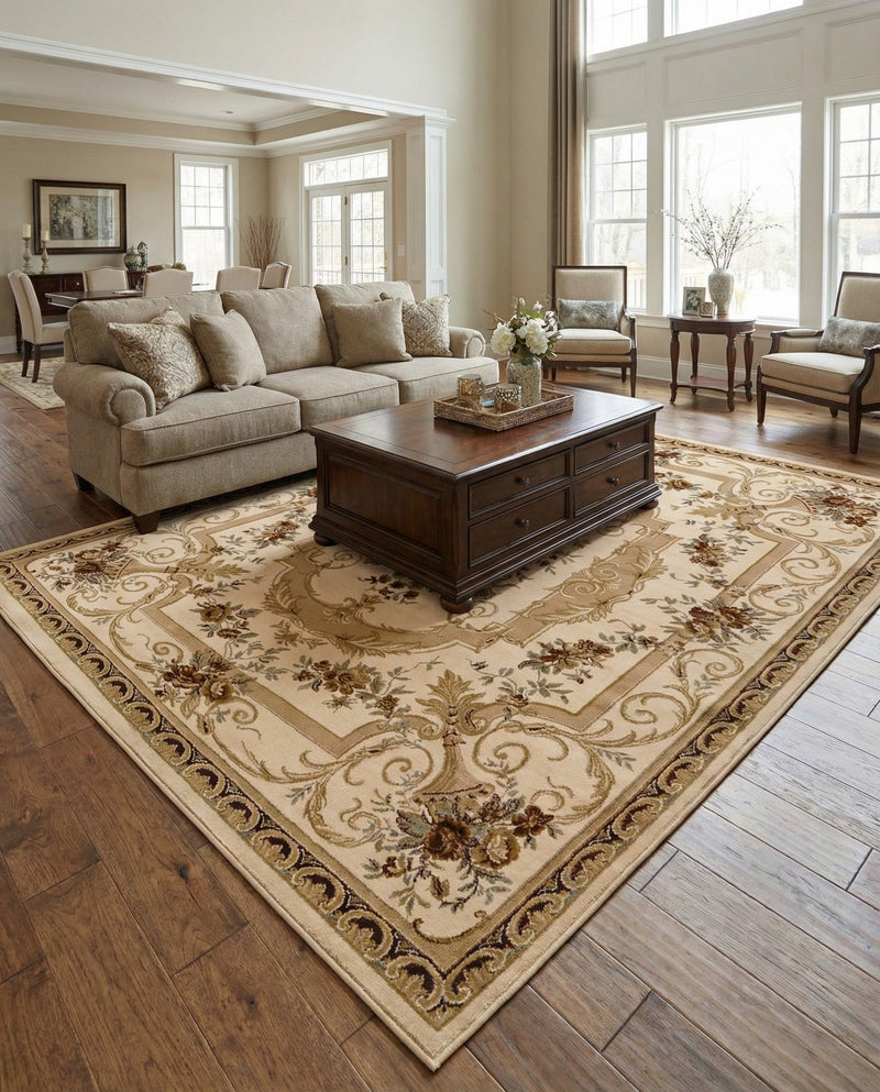 Versailles Elegance Collection Area Rug -  Louveciennes (Cream) Rectangle Cream  lifestyle 27