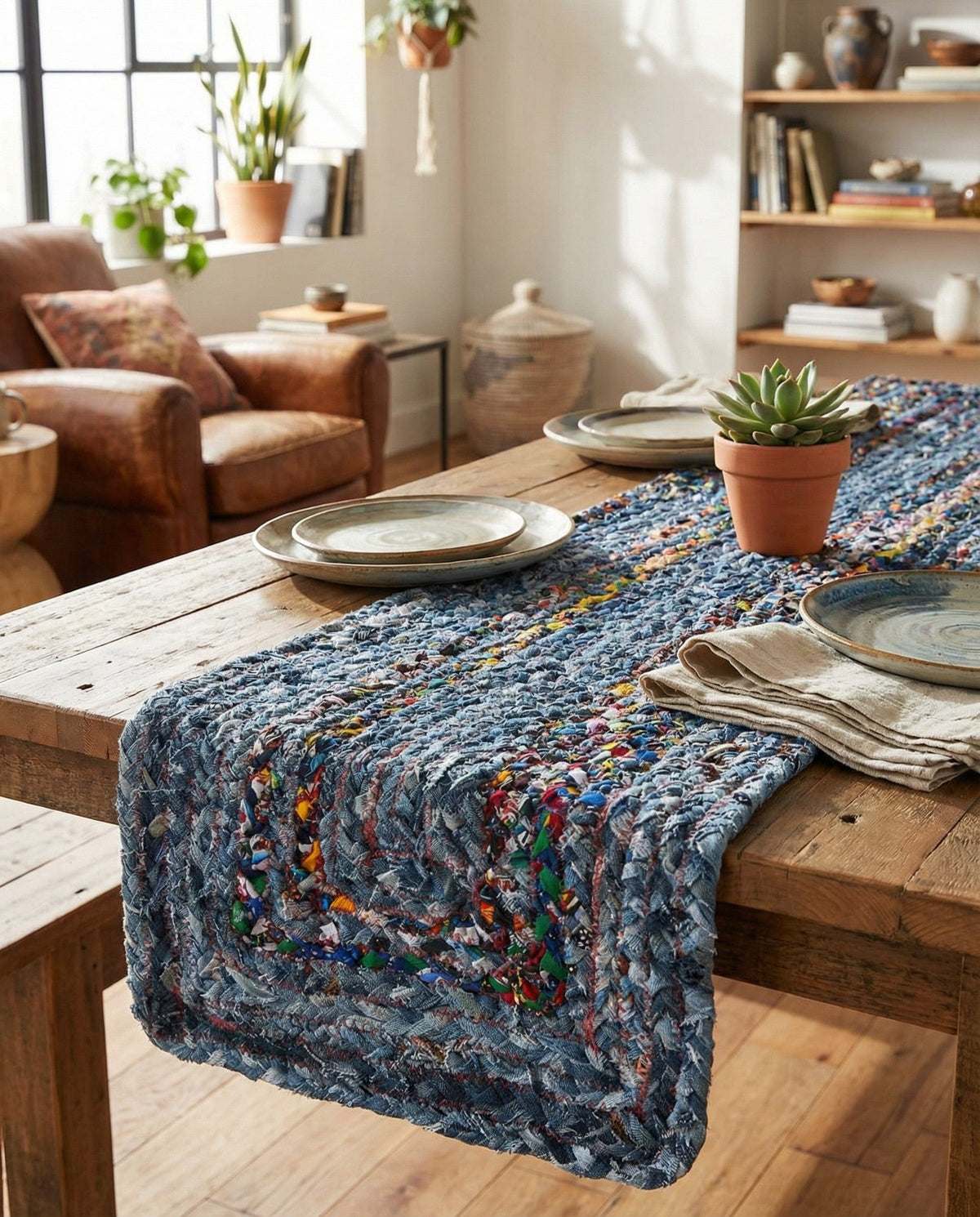 Woven Udaipur Collection Area Rug - Sahara Table Runner Blue and Multi  lifestyle 97