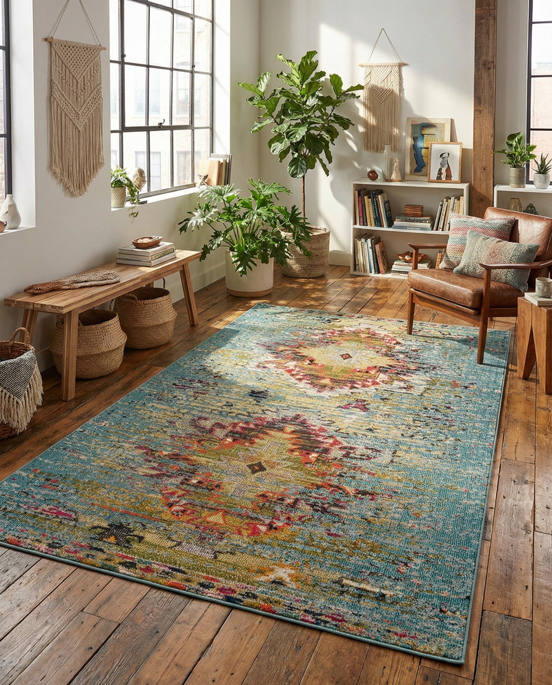 Venetian Tapestry Collection Area Rug -  SanMarco Rectangle Turquoise  lifestyle 15