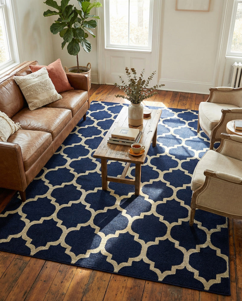Lattice Gardens Collection Area Rug -  Bloomfield (Dark Blue) Rectangle Dark Blue  lifestyle 9