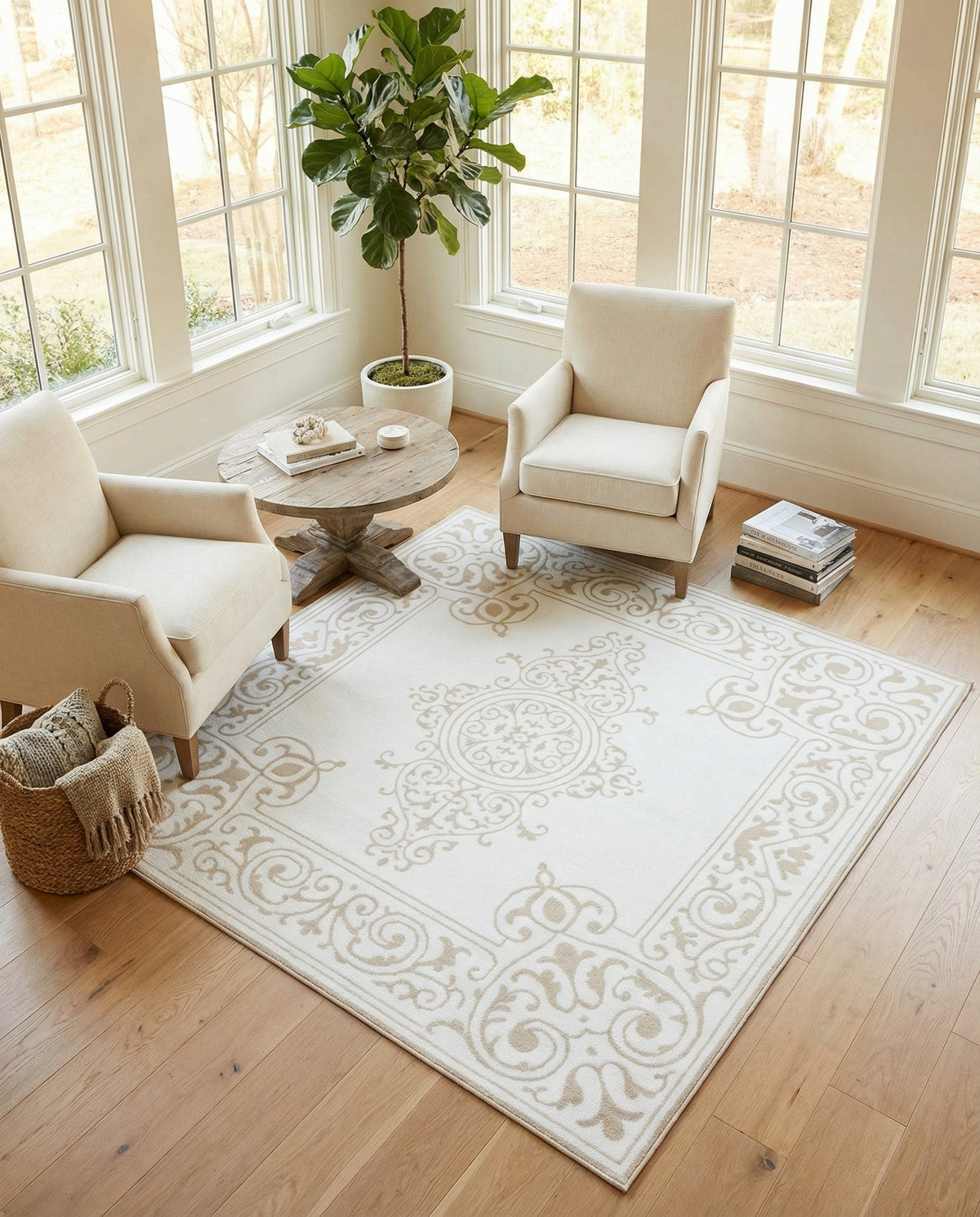 Sanctuary Retreat Collection Area Rug - Haven Square Snow White  lifestyle 124