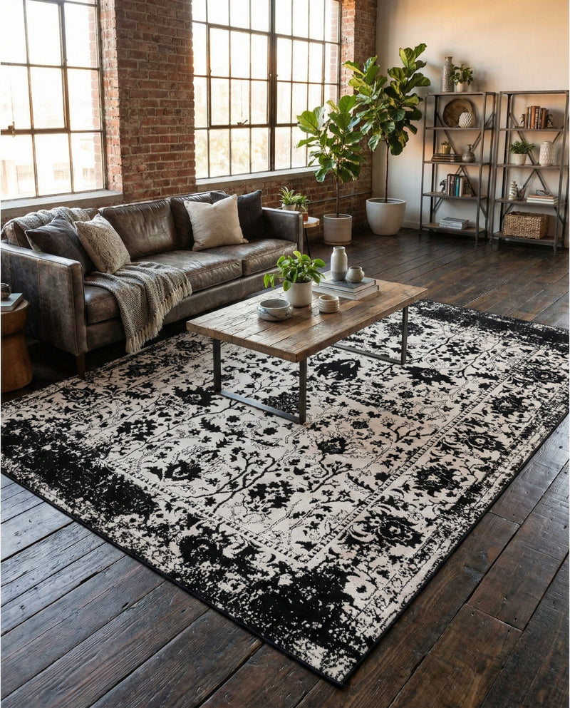 Cascade Range Collection Area Rug -  Shasta (Black and White) Rectangle Black and White  lifestyle 6