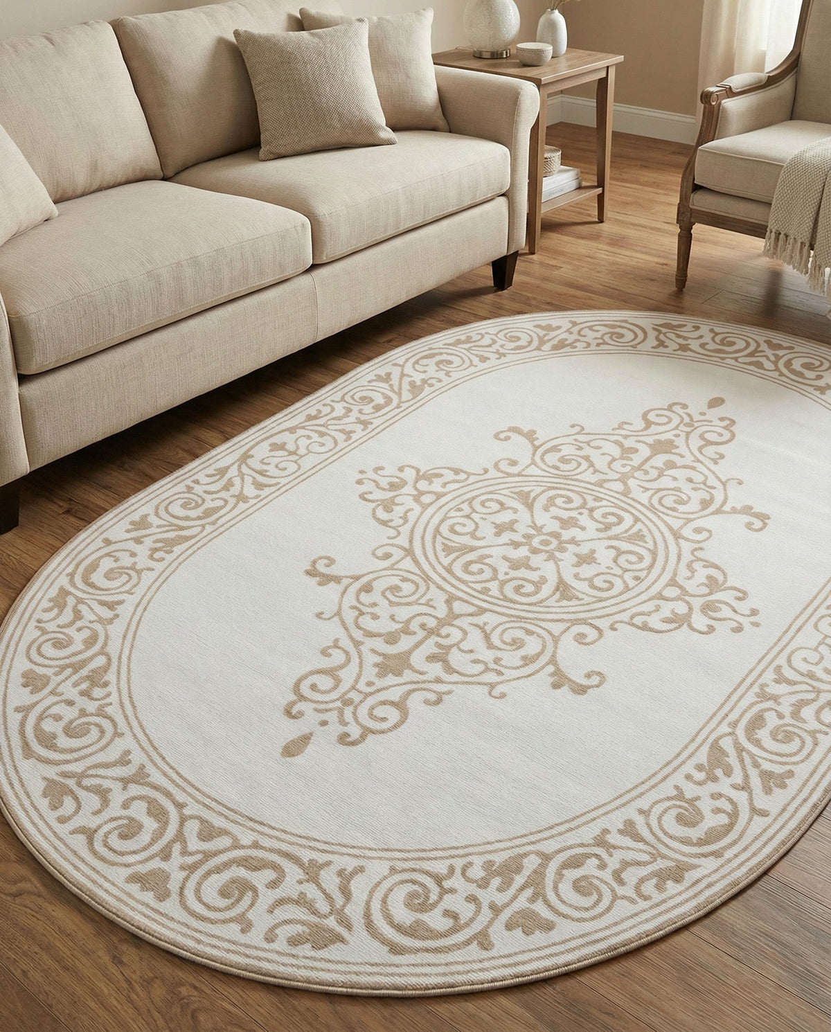 Sanctuary Retreat Collection Area Rug - Haven Oval Snow White  lifestyle 131