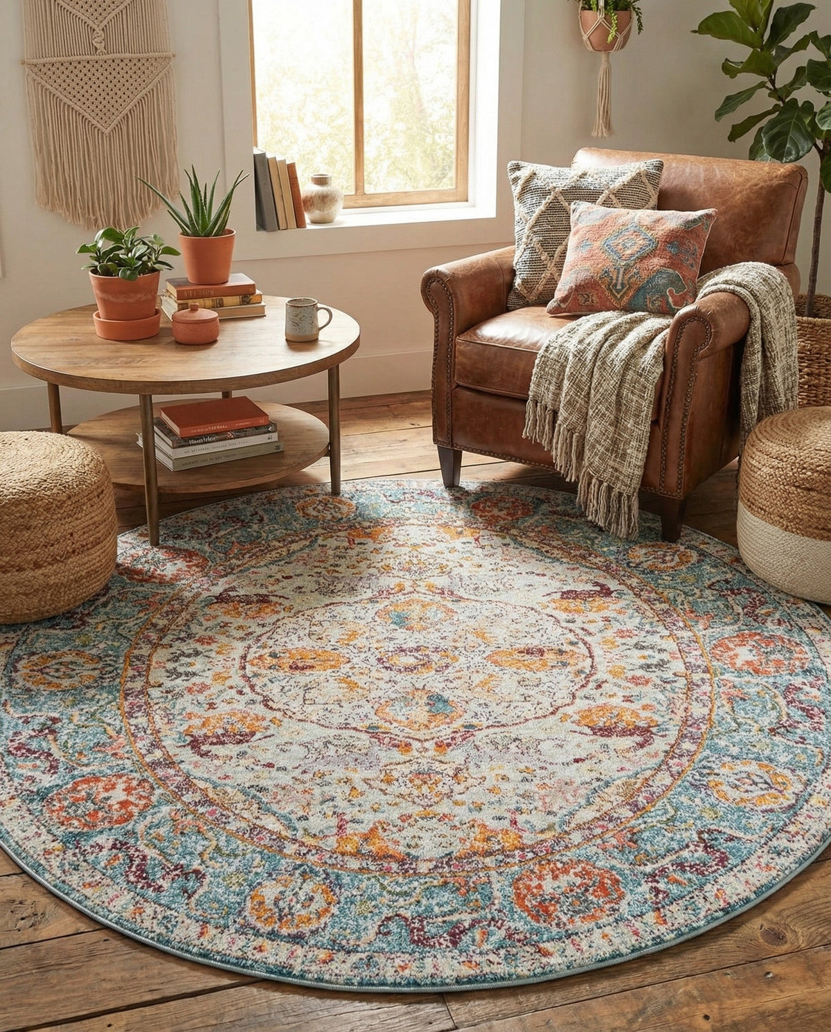 Caribbean Breeze Collection Area Rug -  Xcalak Round Light Blue  lifestyle 123