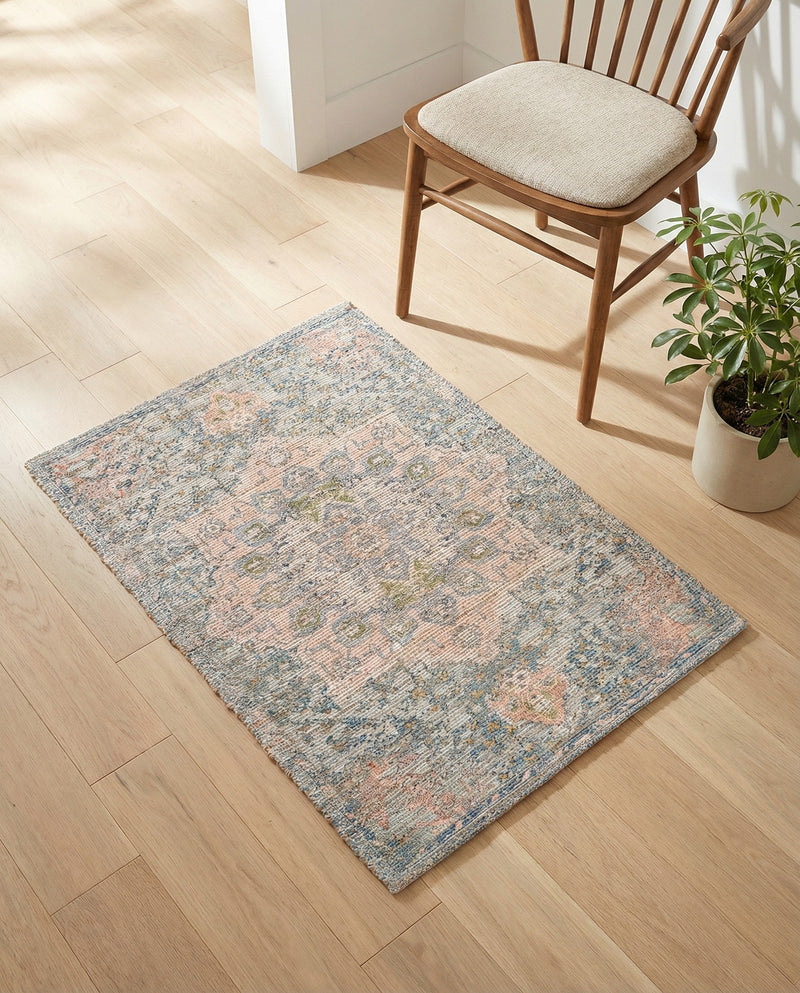 Savannah Threads Collection Area Rug -  Gobi Rectangle Blue and Peach  lifestyle 16