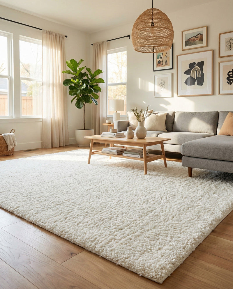 Solid Shag Seaside Collection Area Rug - Azure Cove (Snow White) Rectangle Snow White  lifestyle 21