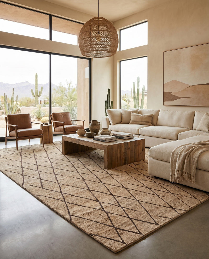 Sahara Berber Wool Collection Area Rug - Marrakesh Rectangle Camel Brown  lifestyle 45