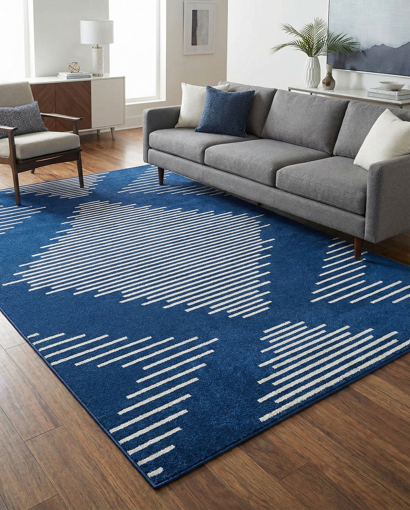 Seychelles Stripes Collection Area Rug - Mahe (Navy Blue) Rectangle Navy Blue  lifestyle 16