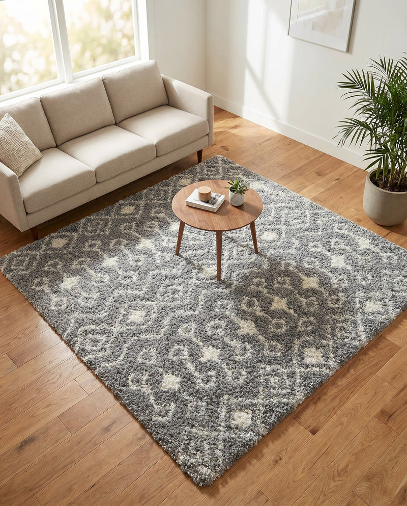 Berber Lattice Shag Collection Area Rug - Atlas (Gray) Square Gray  lifestyle 51