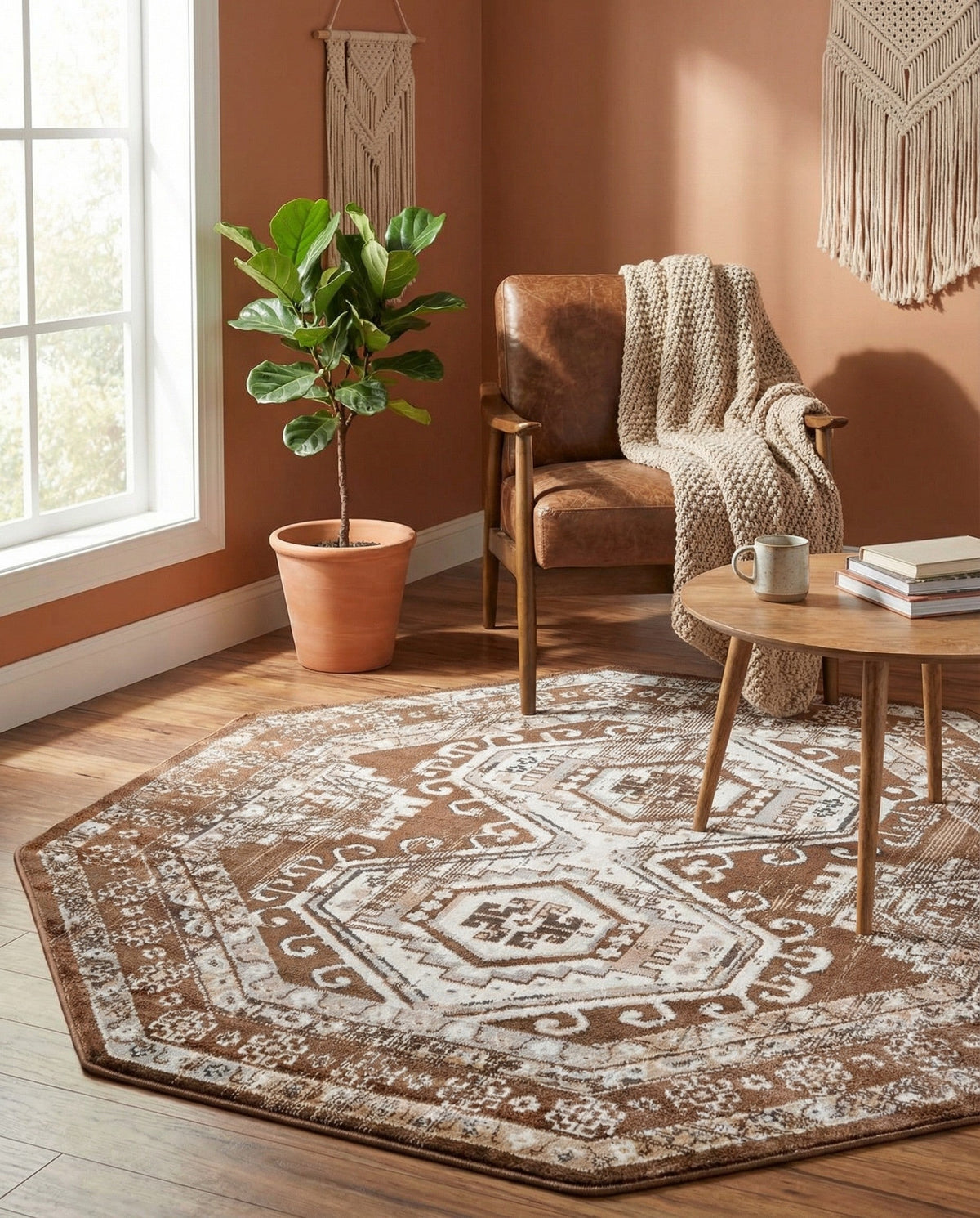 Savannah Elegance Collection Area Rug -  Tybee (Brown) Octagon Brown  lifestyle 93